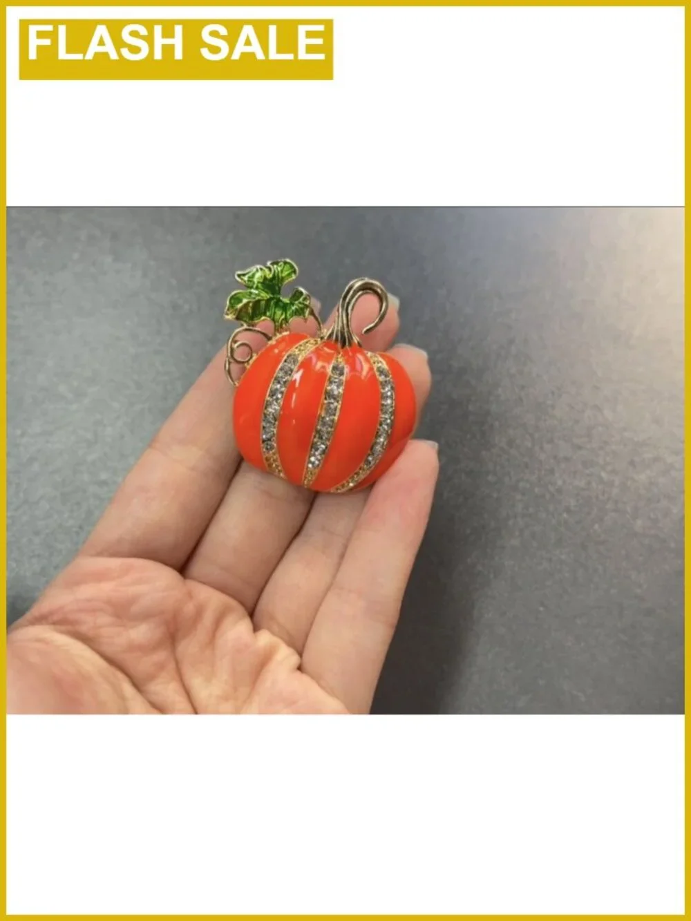 Rhinestone Pumpkin Brooch Pin Gold-Tone Enamel Halloween Fall Lapel Pin